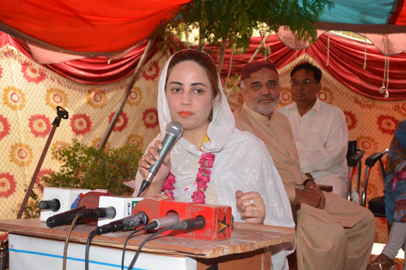 Speaker addressing an education project ceremony