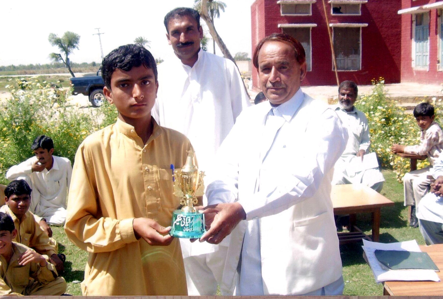 Student receiving an award for participation in a health activity