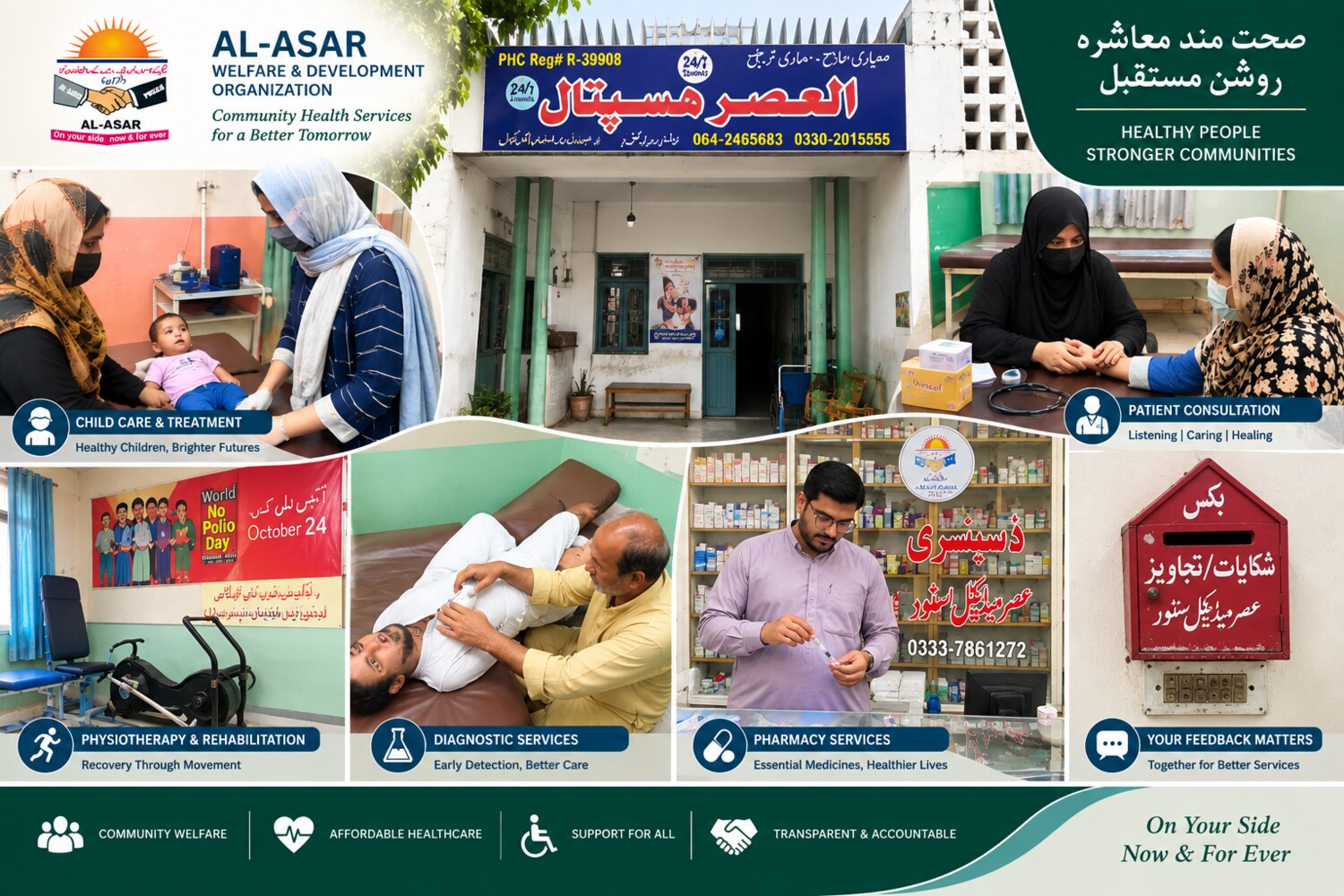 Collage presenting Al-Asar community health services